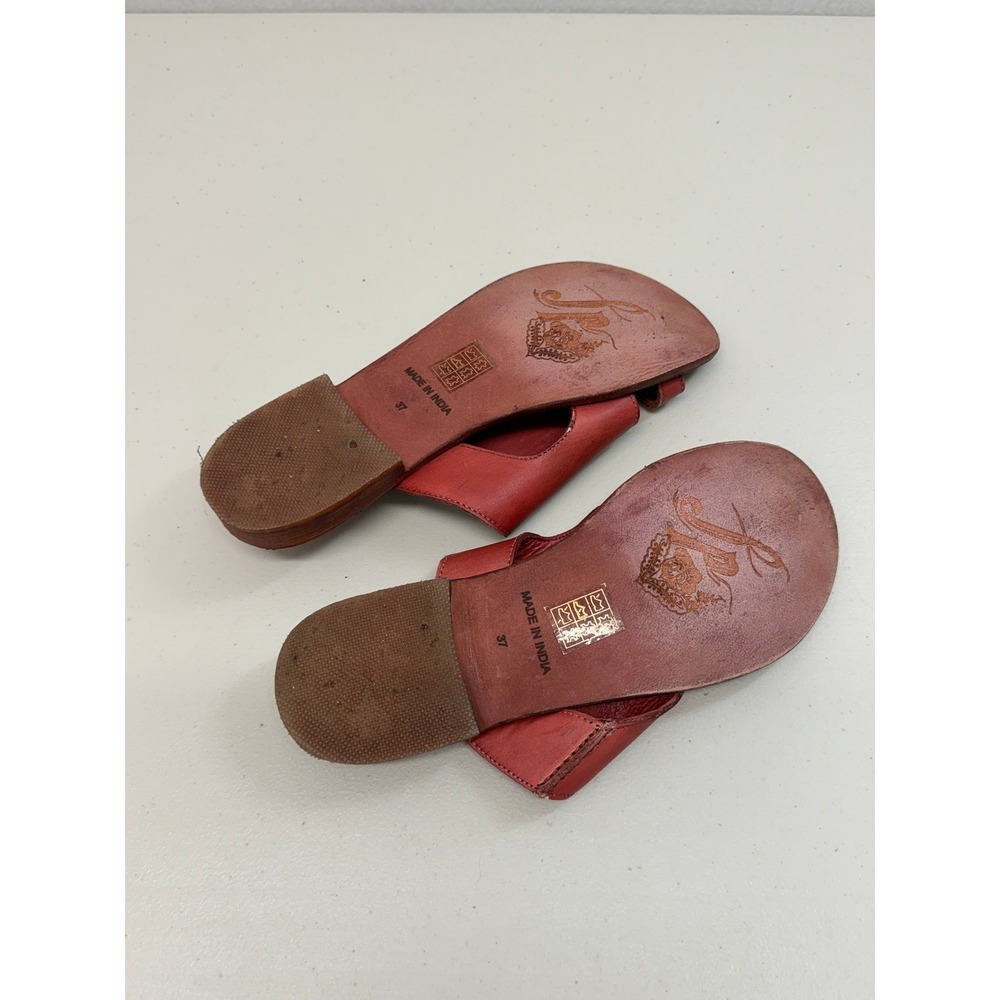Free People Red Genuine Leather Toe Loop Slide Flat Sandals EU 37 US 7 - Picture 5 of 6